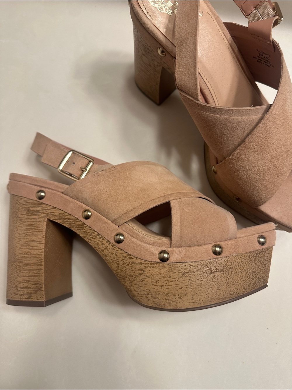 Vince Camuto Taupe Suede Crisscross Platform Sandals - Picture 3 of 9